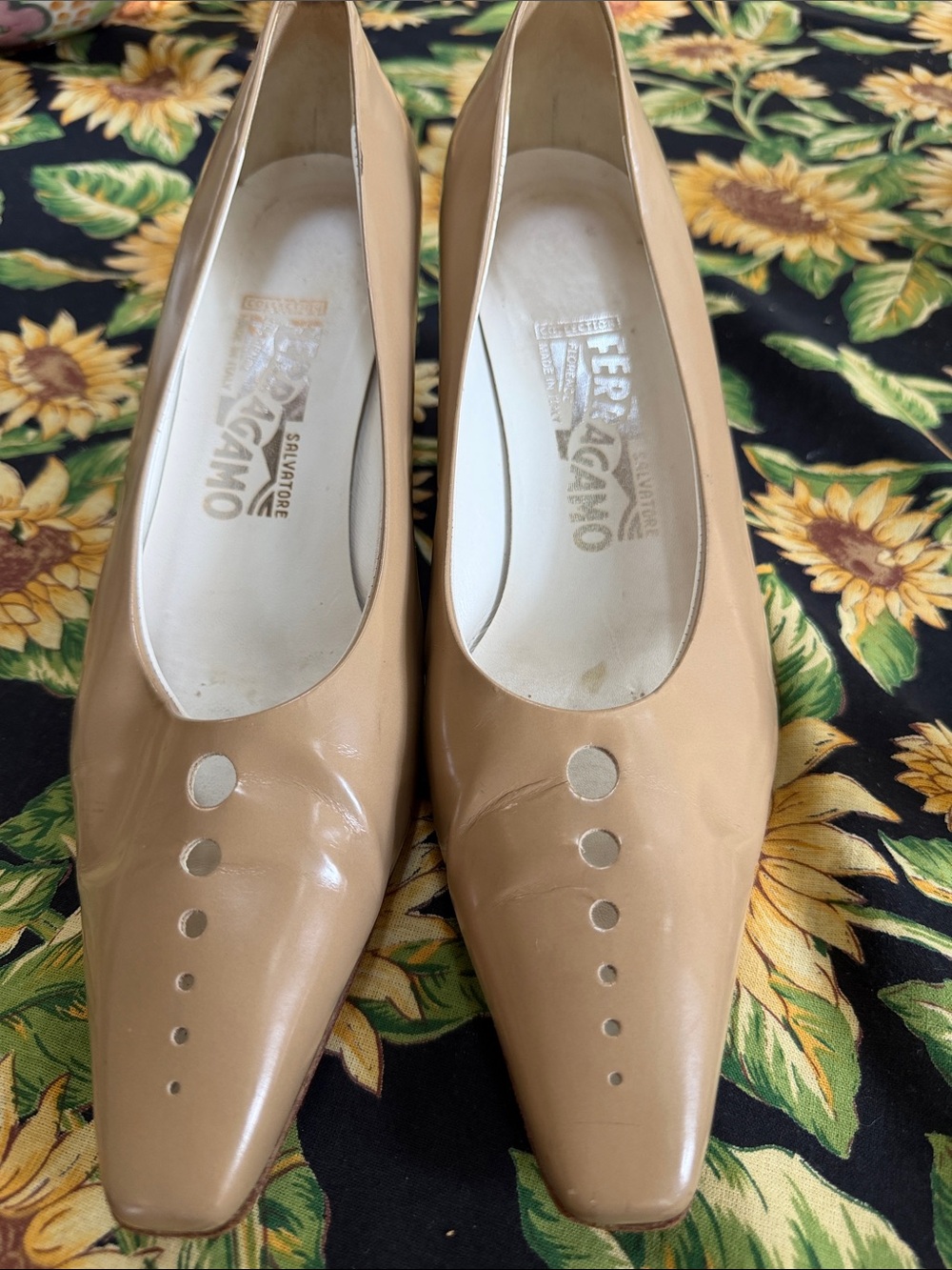 Salvatore Ferragamo Beige Leather Pointed Toe Pumps 9